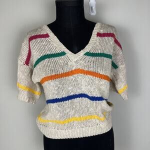 Rosanna 80s V-neck Sweater Colorful Short Sleeve Retro Vintage Cotton/linen Larg